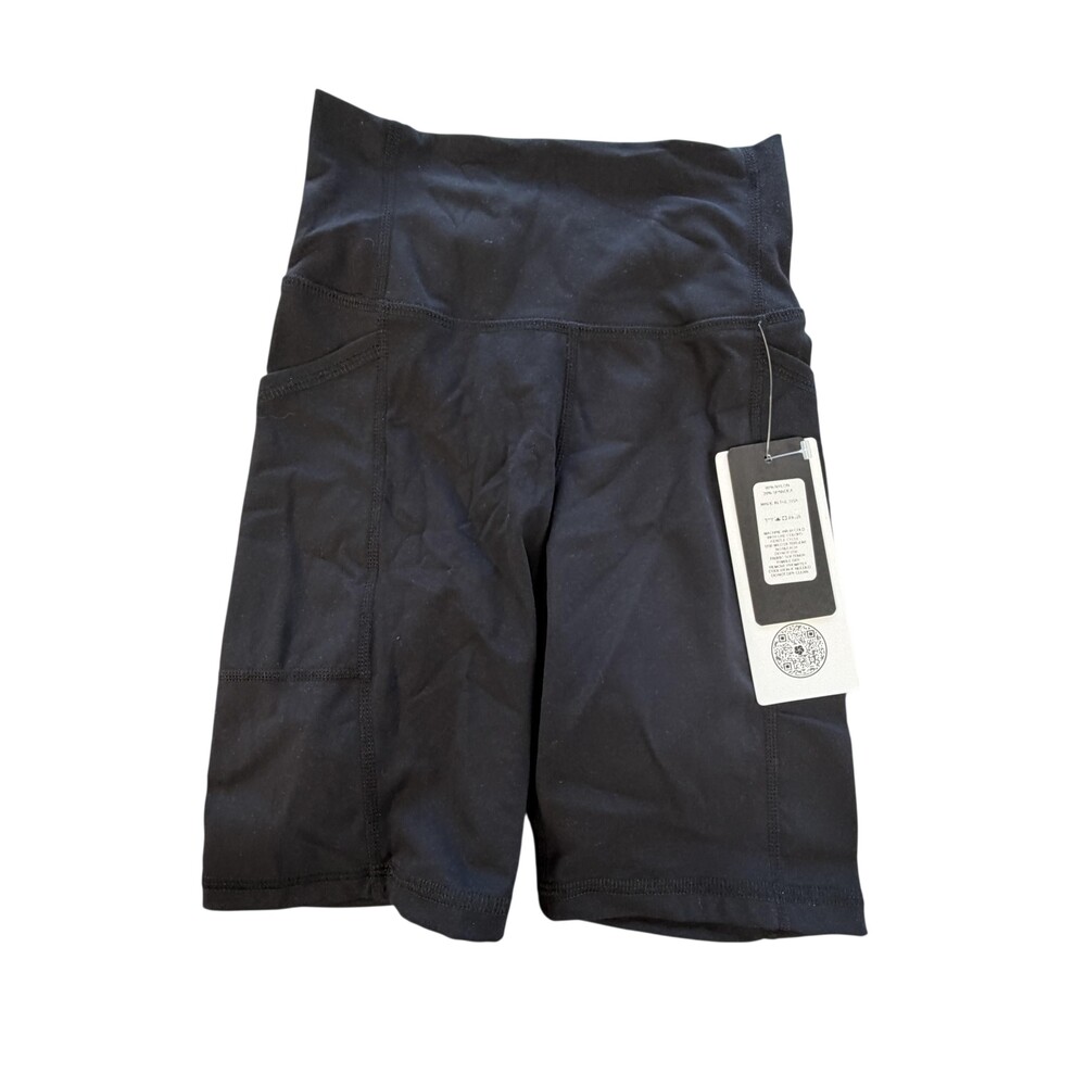 Yogaworks Chloe High Waist Biker Shorts Womens XS Black Pocket Yoga USA Athletic